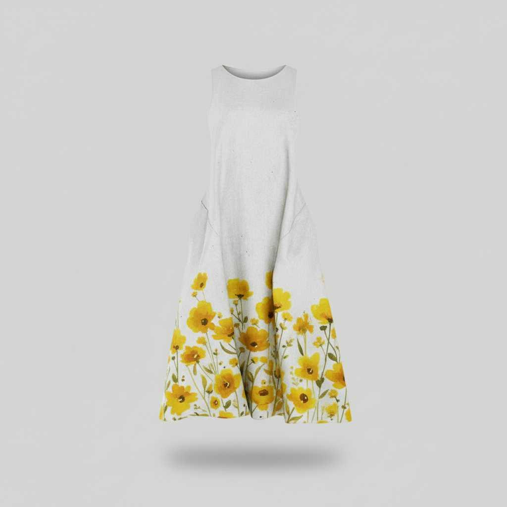 Robe D'Été Fleurie Midi Trapèze | Robe D'Été Femme 5