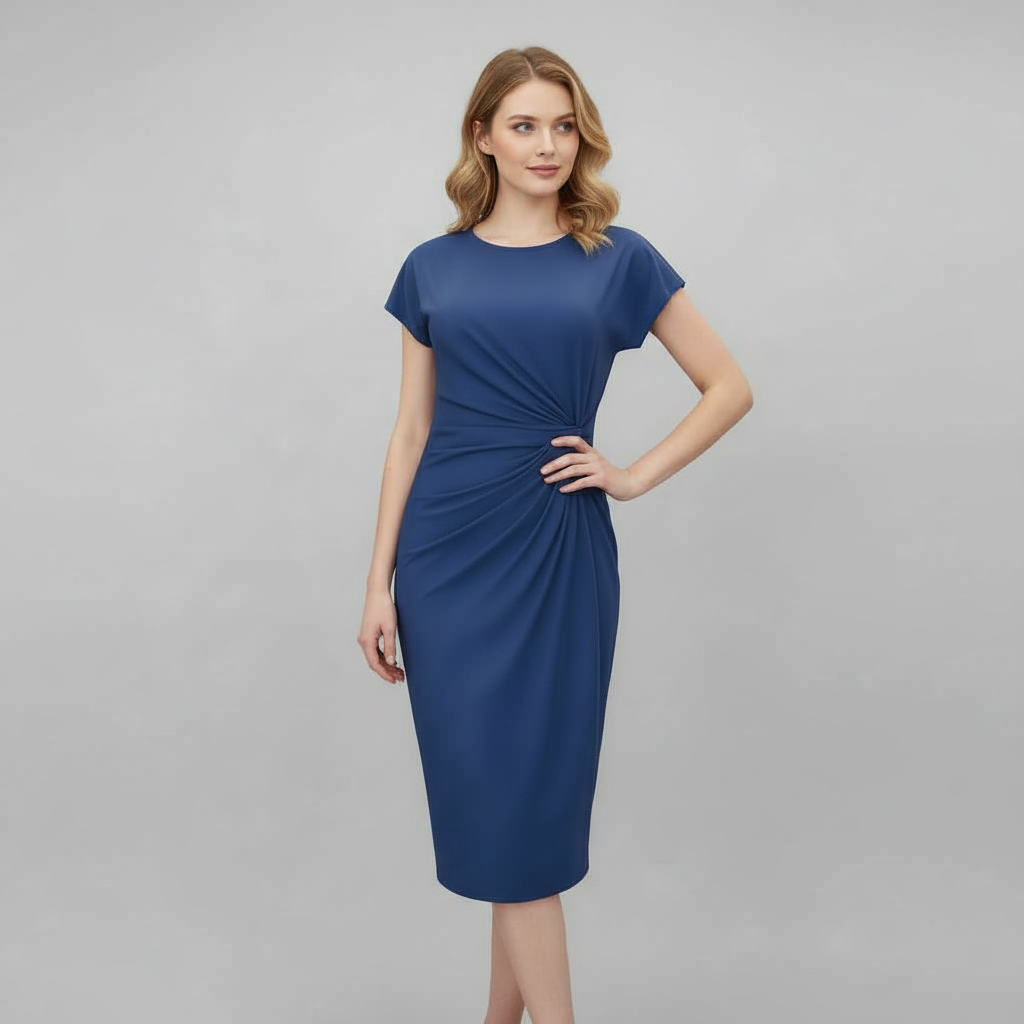 Robe Midi Élégante Manches Courtes | Robe Professionnelle Femme 1
